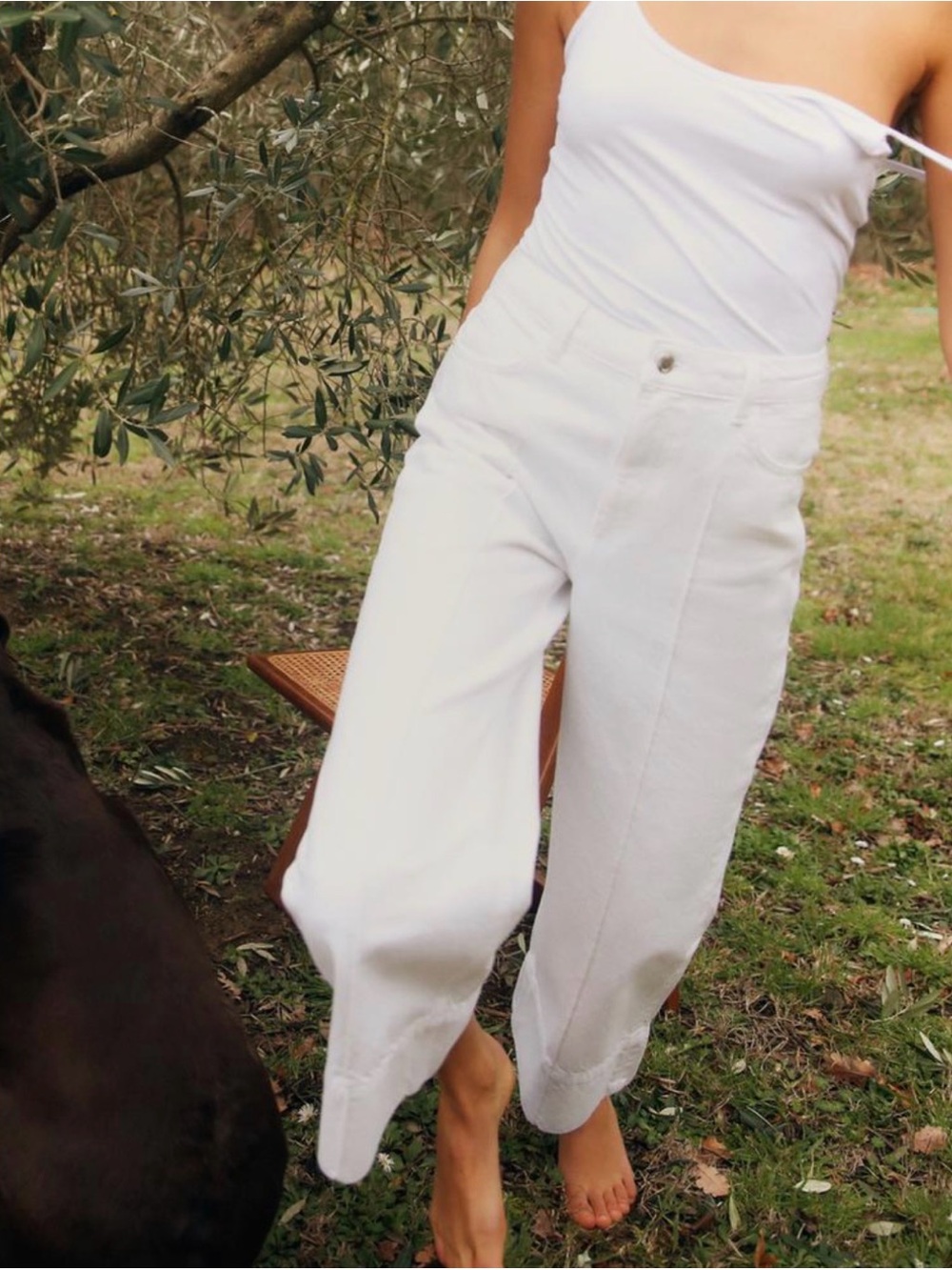 Zara White Crop Wide Leg Front Seam Jeans Size 8
